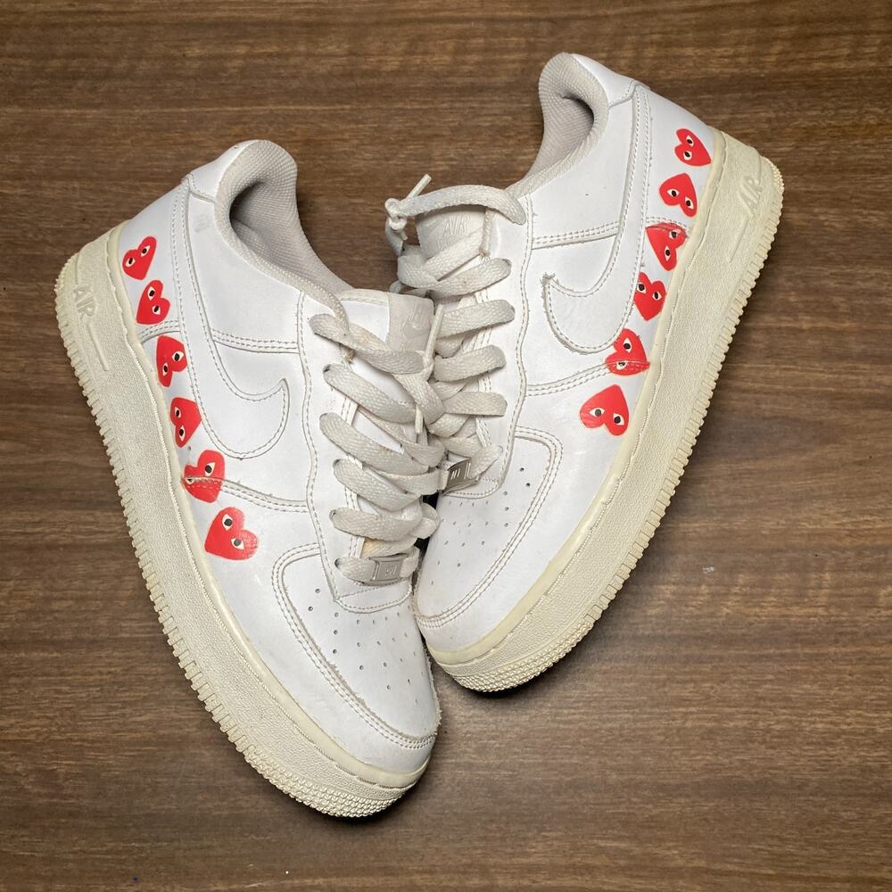 Women's Nike Air Force 1 Low CDG Heart Custom White Size 7.5W Shoes (314192-117)